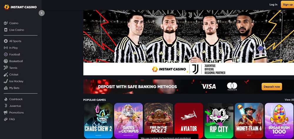 Instant Casino homepage screenshot. Casinos ohne Verifizierung.